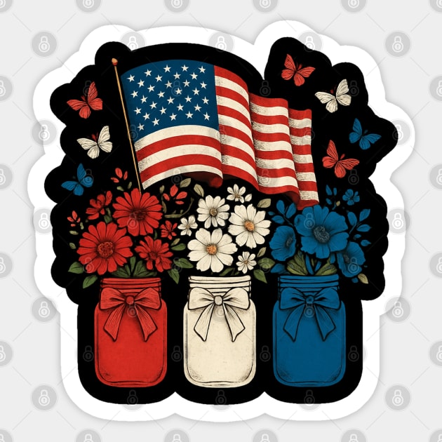 Patriotic Floral Mason Jars 4th of July Sticker by Creatifly Graphic Tees